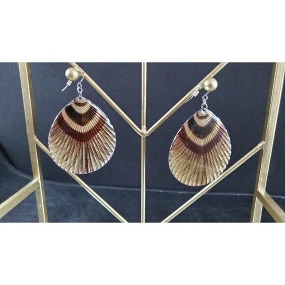 VINTAGE Jewelry- Large Boho Bohemian Brown Feather Dangle Pierced Earrings - Picture 8 of 8